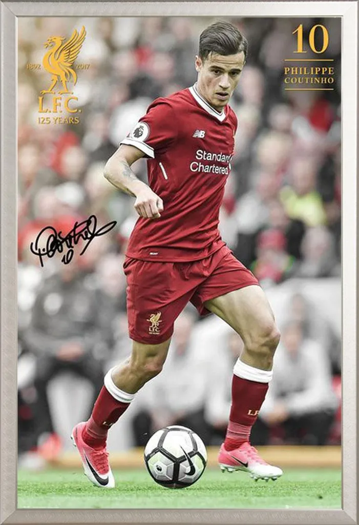 Poster Liverpool FC Coutinho 17/18 con Cornice Argento Shinsuke Maxi