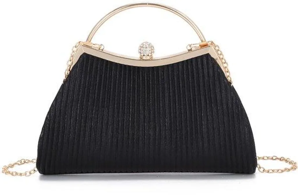 Sac de soirée noir anti-accroche en soie et strass bandoulière