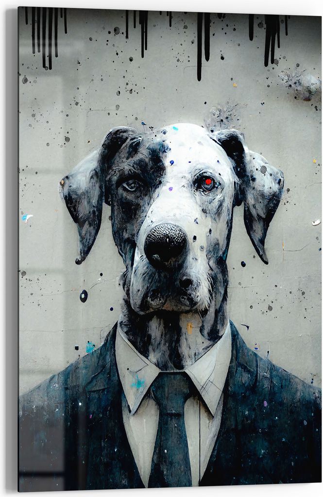 DEQOART Glasbild Echtglas 40x60 cm 'Krawattenhund' Wandbild Bild modern Deko