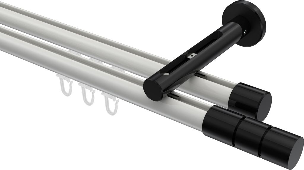 Interdeco Innenlaufstange / Gardinenstange mit Innenlauf Weiß / Schwarz, Typ Siteno Elanto (Rillenzylinder), 20 mm Ø 2-läufig, 520 cm