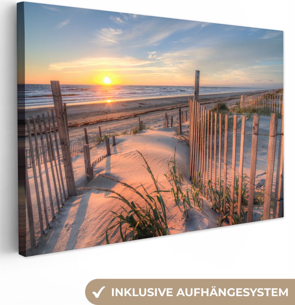 MuchoWow - Leinwandbilder - Strand - Meer - Düne - Sonnenuntergang - Landschaft, Wandbild, Wanddeko Bilder Wohnzimmer, 30x20 cm