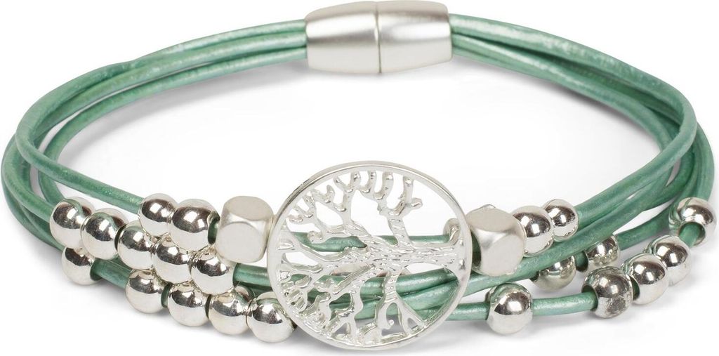 styleBREAKER Armband mit feinen Bändern, Lebensbaum Anhänger und Schmuckperlen, Magnetverschluss, Armschmuck, Schmuck, Damen 05040135