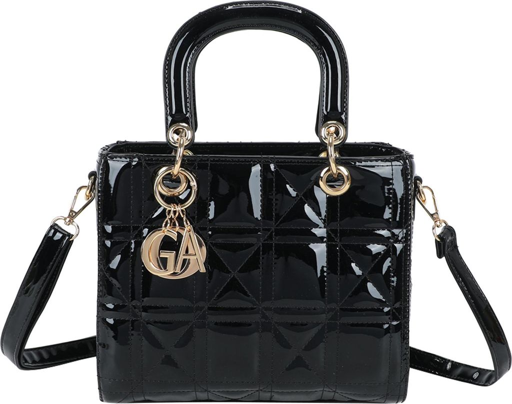 Gallantry, Abendtasche Damen mit Glanzoptik und geometrischem Muster, Schwarz