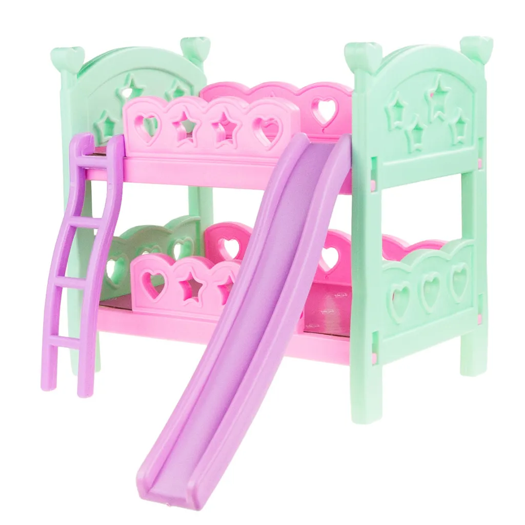 Lit Superposé Miniature Pour Poupée – Plastique, échelle, Draps Et Couettes Inclus – Dès 3 Ans – Déco Maison De Poupée