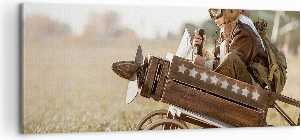 Bild auf Leinwand - Leinwandbild - Einteilig - Kindheit Flugzeug Spielzeug - 100x40cm - Wand Bild - Wanddeko - Wandbilder - Leinwanddruck - Bilder ...