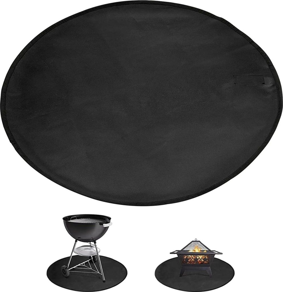 Feuerfeste Matte, 91cm Rund Feuerschale Unterlage BBQ Grillmatte, 3 Schicht Feuerresistent Pad, Glasfaser Aluminiumfolie Hitzeschutzmatte (Schwarz)