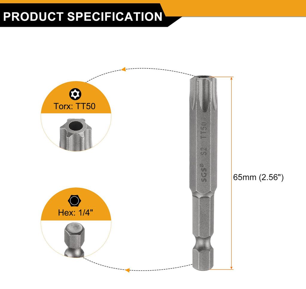 TT50 Torx Bit Set Schraubendreher Bit 65mm Lang 1/4 Zoll Magnetisch Hex Sechskant Sechskantschaft S2 Stahl Lochspitze Bitsatz fš¹r Akkuschrauber ...
