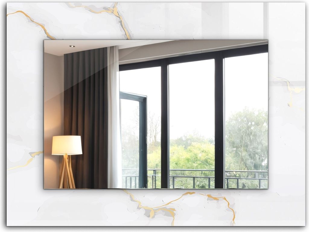 Bedruckter Spiegel - Wandspiegel - Dekorativer - Modern - 80x60 cm - Weißes Marmormuster