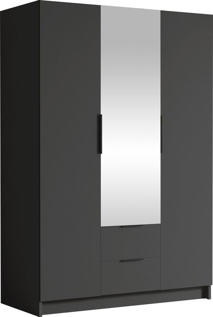 MIRJAN24 Kleiderschrank Calwi II 150, Schlafzimmer, mit Spiegel, Drehtürenschrank, mit Kleiderstange, Modern, Garderobenschrank, Metallgriffe (Far...