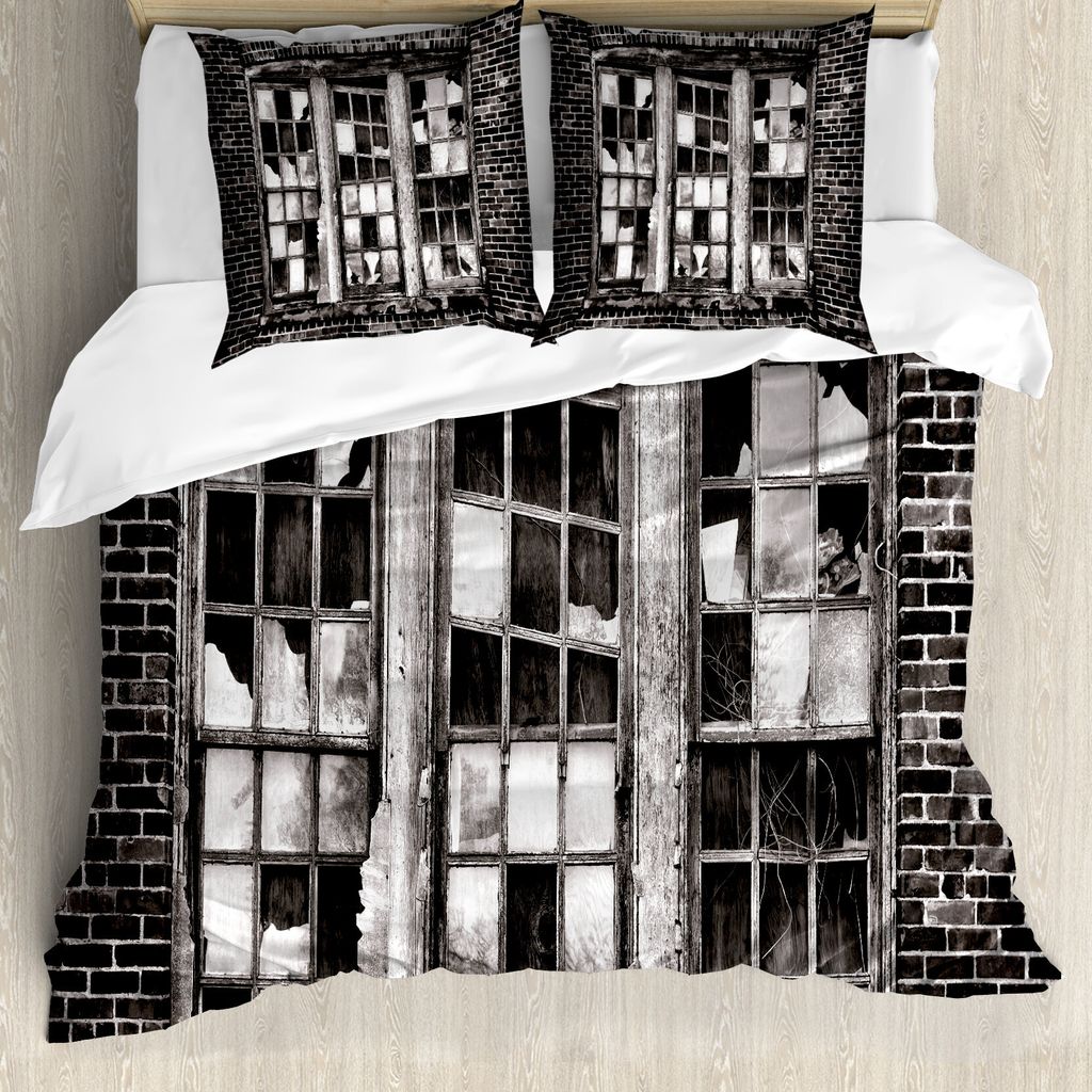 ABAKUHAUS industriell Bettbezug, Zerbrochenes Fenster, Milbensicher Allergiker geeignet mit Kissenbezügen, 200 cm x 200 cm - 80 x 80 cm, Charcoal ...