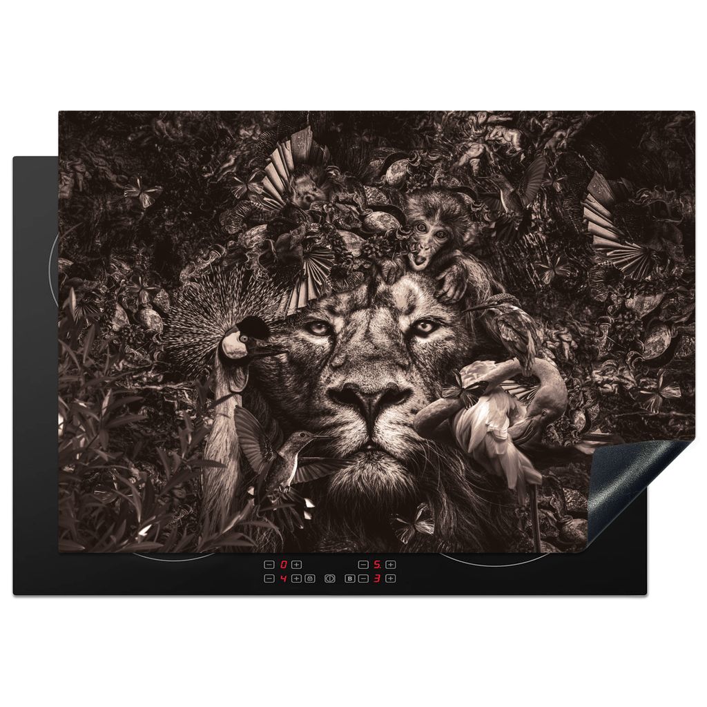 KitchenYeah Herdabdeckplatte Wilde Tiere - Afrika - Schwarz - Weiß , 75x52cm, Küche Deko, Glaskeramikkochfeld Herdabdeckung, Abdeckplatte fùr ...