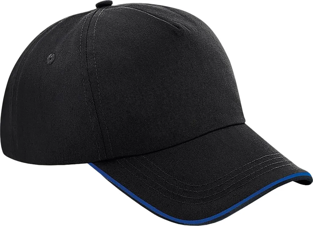 Berretto Beechfield RW7120 Nero Blu Royal | Cappellino 5 Pannelli