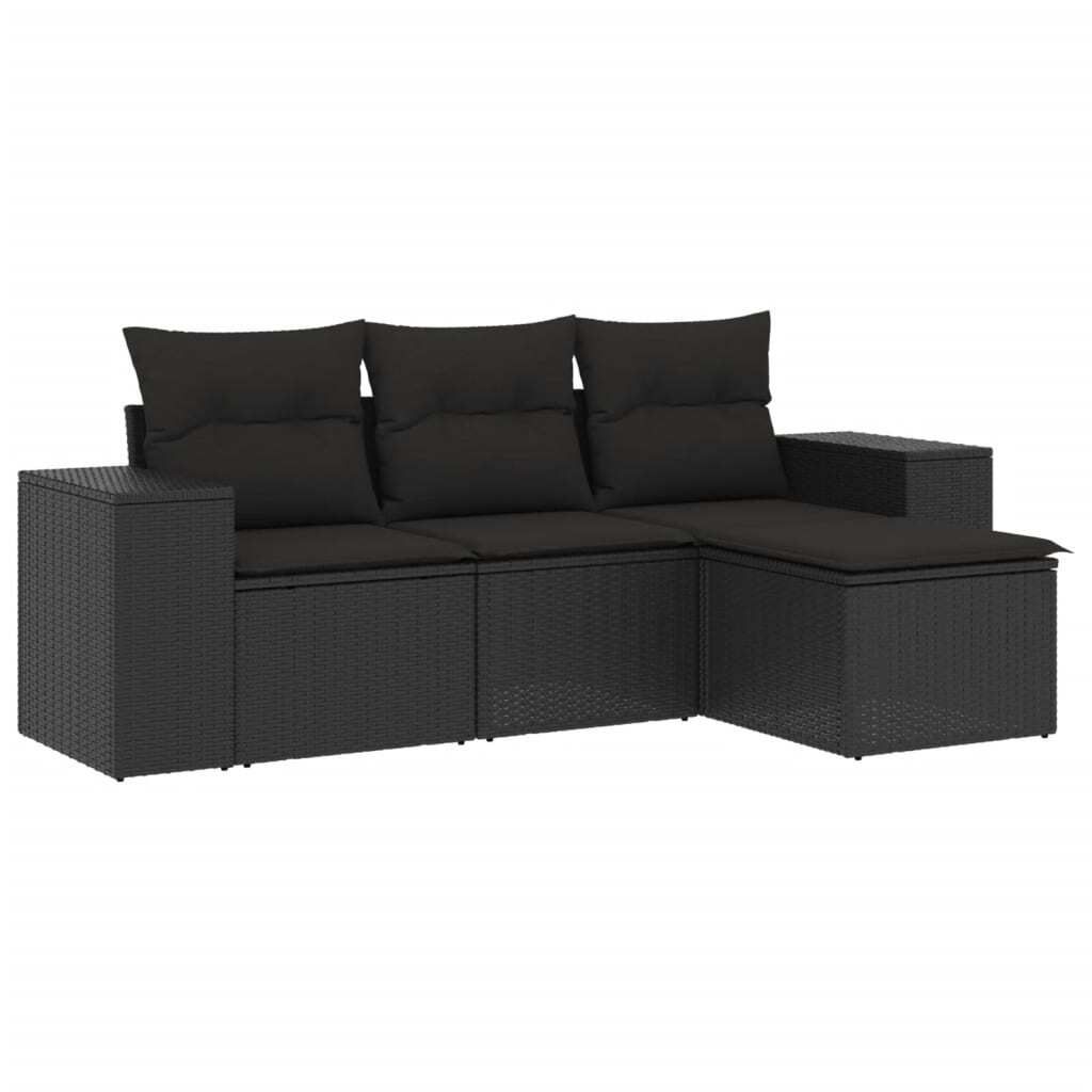 "2026 Aktion" 4-tlg. Garten-Sofagarnitur - Balkonmöbel/Loungeset - elegantes Design - mit Kissen Schwarz Poly Rattan - Gartensofas NeuMöbel634725