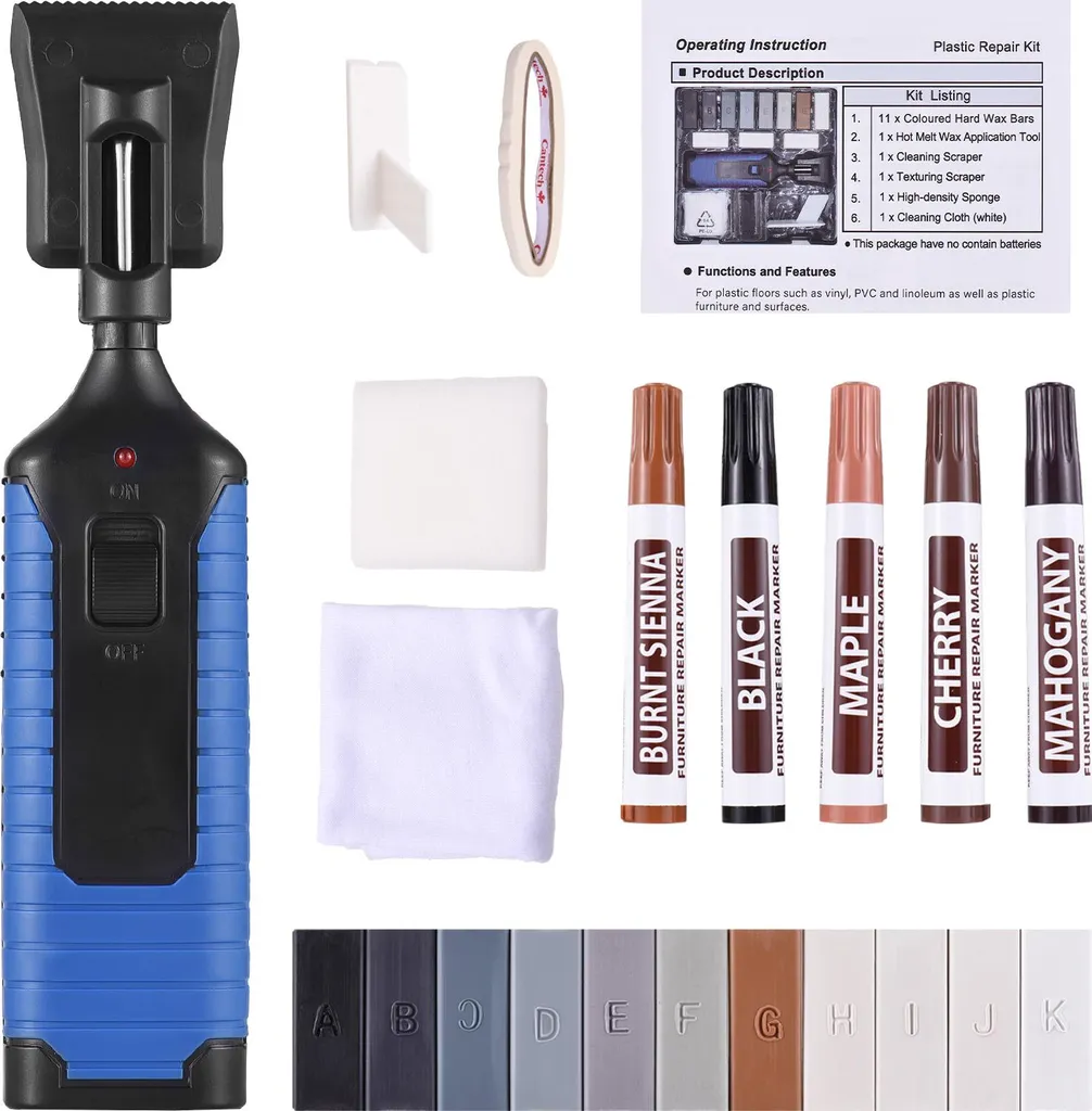 Kit réparation rayure vinyle et stratifié avec 11 bâtons cire dure v1