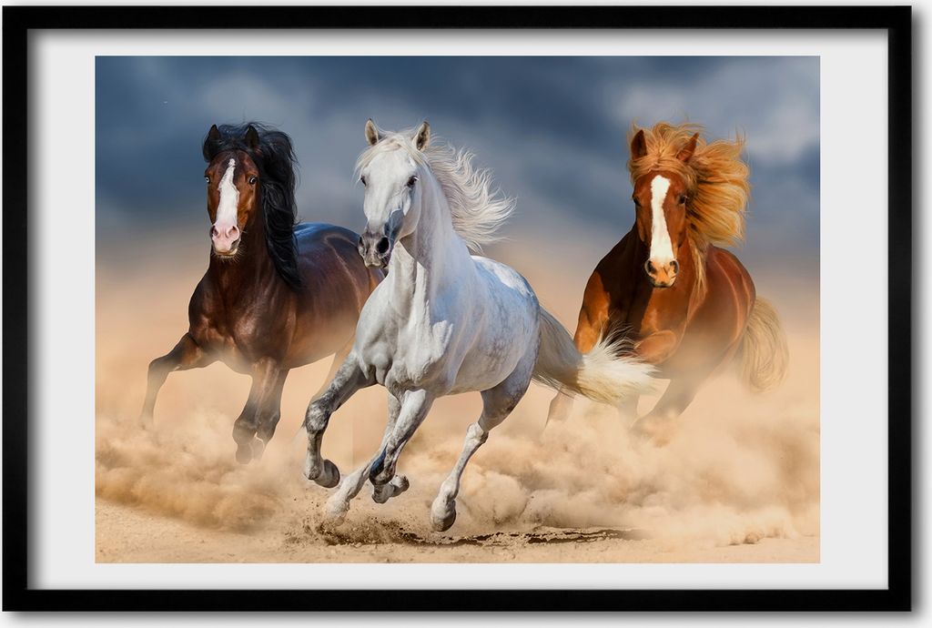 Bild 60x40 MDF-Rahmen, Wandkunst Pferde in der Wüste