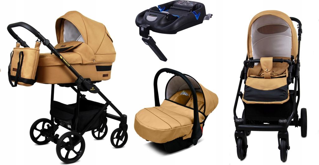 BabyLux TRAILUX | 4in1 Kinderwagen Set | Sand Pearl | Kombikinderwagen | Kinderwagenset | Isofix-Basisstation + Buggy + Babywanne + Autositz / Au...