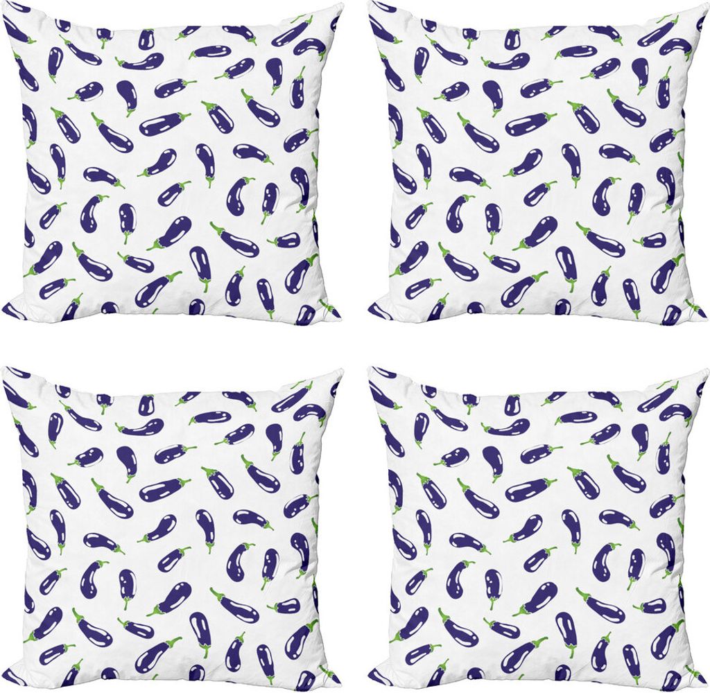 ABAKUHAUS Aubergine Kissenbezug Set (4 Stück), Frischgemüse-Eco, Moderner Doppelseitiger Digitaldruck, 40 cm x 40 cm, lila Weiß