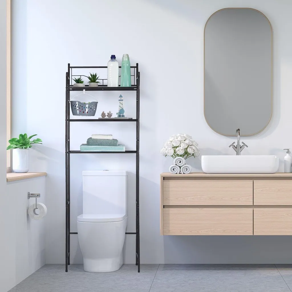 Organisateur de salle de bain à suspendre : étagère WC métal pour stockage
