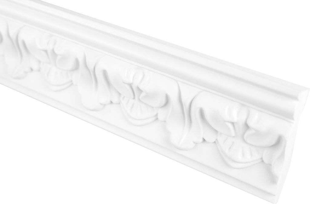 GRAND DECOR Stuckleisten Decke Barock Stil, PolyurethanHartschaum weiß - 2m Deckenleisten gemustert Zierprofile Leisten Deckenprofil Stukatur (2 M...