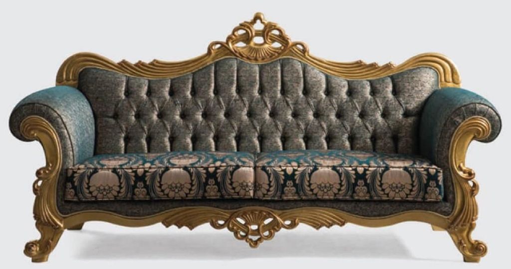 Casa Padrino Luxus Barock Sofa Grün / Gold 240 x 90 x H. 125 cm - Handgefertigtes Wohnzimmer Sofa mit elegantem Muster - Barock Wohnzimmer Möbel ...