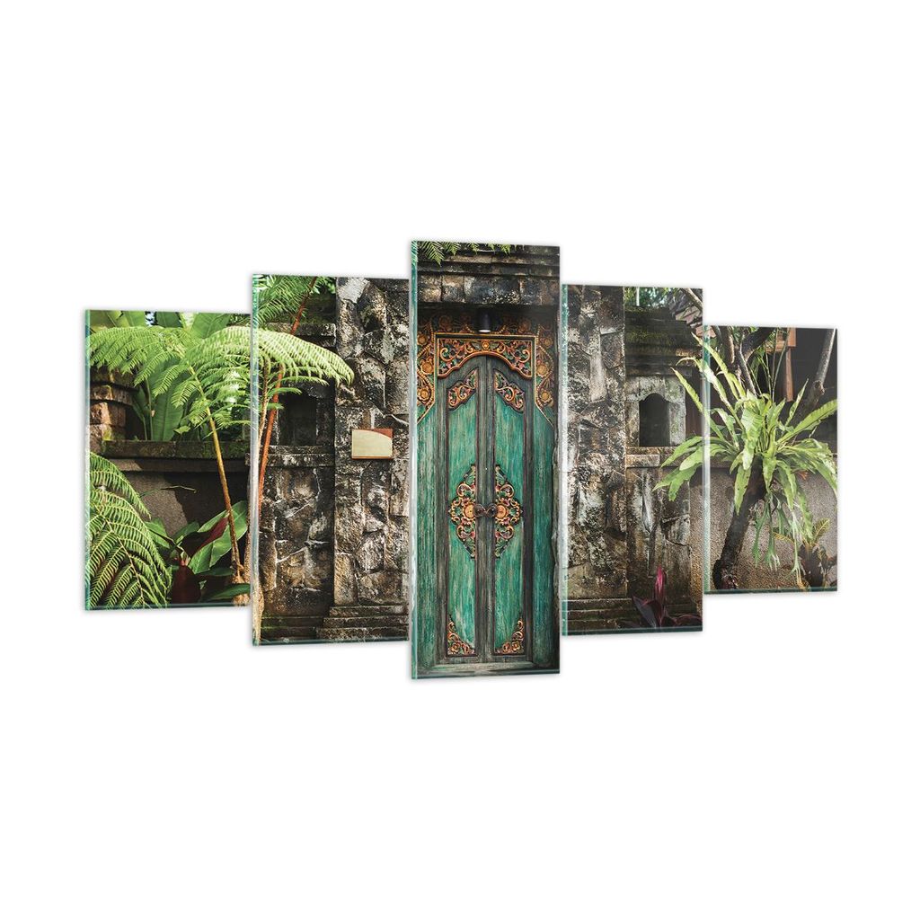 Bilder auf glas - 5 Teile - Tor Tür Grün - 160x85cm - Glasbilder - Wandbilder - Bilder - Kunstdruck - zum Aufhängen bereit - Wanddekoration aus ...