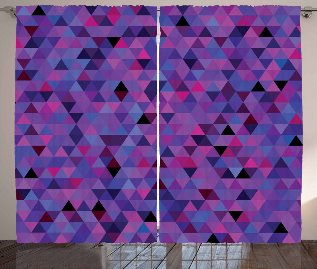 ABAKUHAUS Aubergine Rustikaler Gardine, Kleines Dreiecke Mosaik, Schlafzimmer Kräuselband Vorhang mit Schlaufen und Haken, 280 x 225 cm, Mehrfarbig