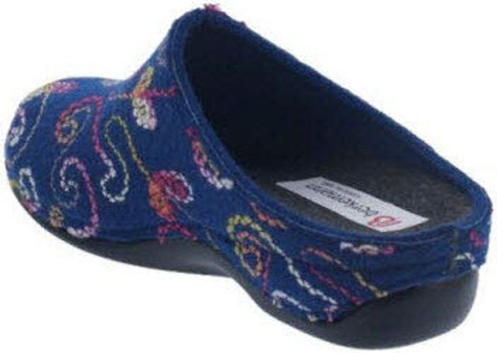Berkemann Donata, blau Ornament Filz, Hausschuh, Weite H, Wechselfußbett 1028-345 38 2/3