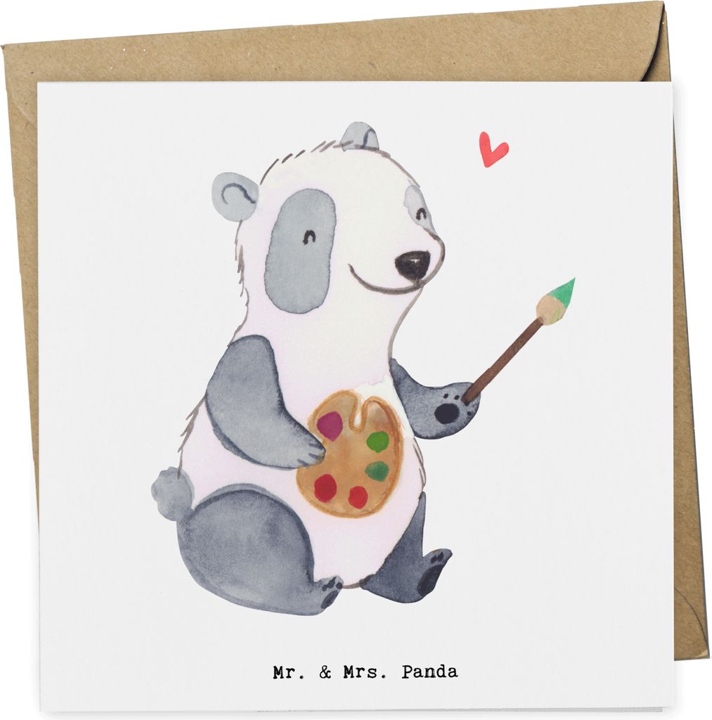 Mr. & Mrs. Panda Grußkarte Restaurator Herz - Weiß - Geschenk, doppelkarte, faltkarte, anlasskarte, Glückwunschkarte, Klappkarte