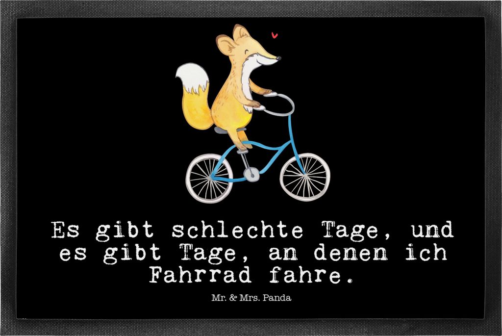Mr. & Mrs. Panda Schmutzmatte Fuchs Fahrrad fahren 50 x 75 cm - Schwarz - Geschenk, Trekking, Bodenvorleger, Radsport, fußmatte, Fußabstreifer, S...