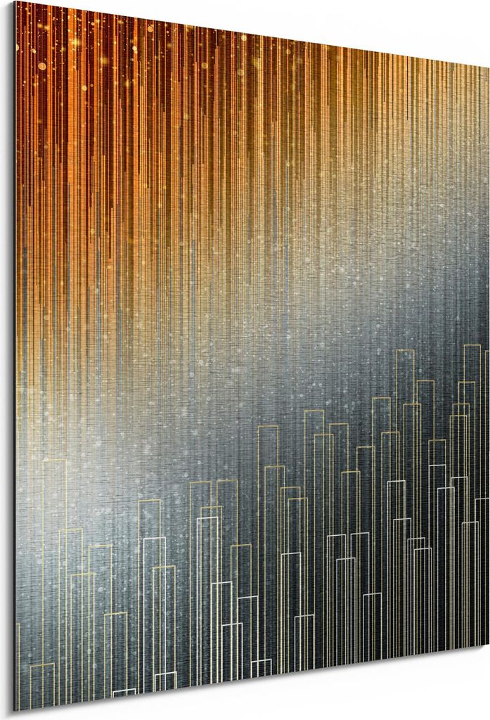 DEQORI Alu-Dibond Bild Silber 50x50 cm 'Funkelnder Lichterregen' Wandbild Metall dünn