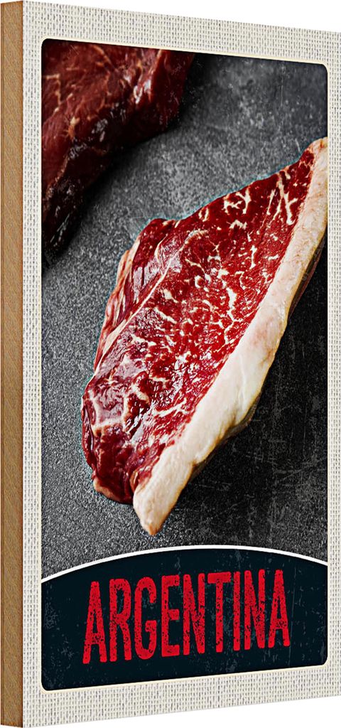 Holzschild Reise 20x30cm Argentinien Steak Fleisch Kuh Rind