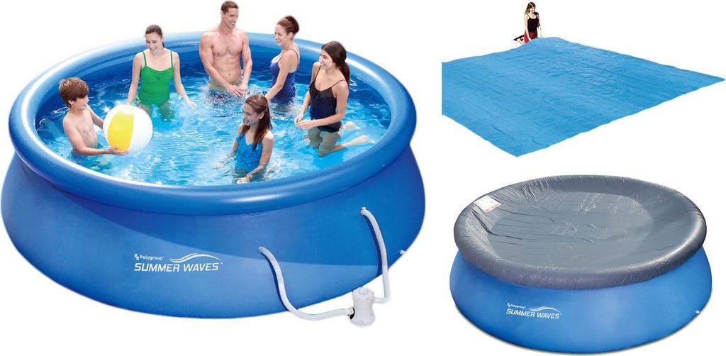 Summer Waves Fast Set Quick Up Pool 366x76cm Swimming Pool Familien Schwimmbad mit Filterpumpe + Abdeckplane + Bodenplane