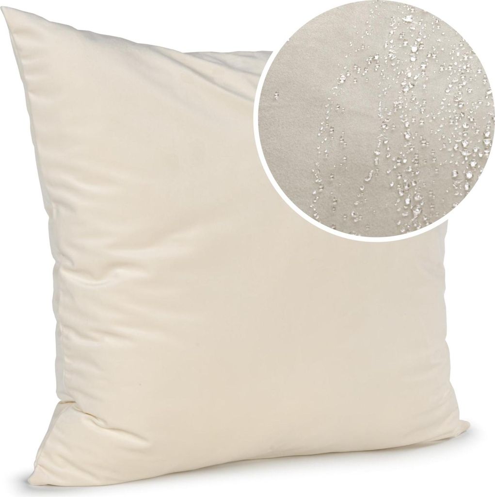 Dekokissen 50x50cm Kissenhülle mit Reißverschluss Sofakissen mit Füllung Einfarbig Samt Uni Perlweiß