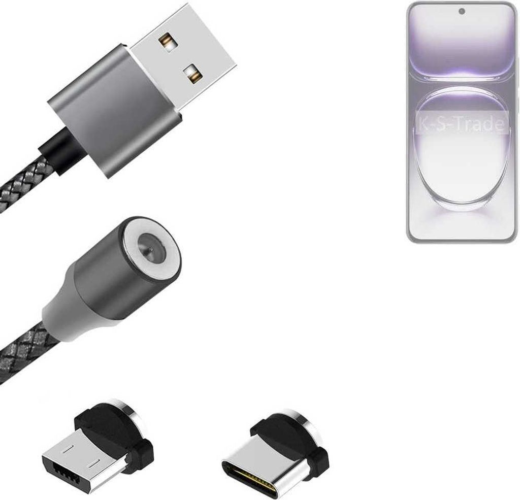 K-S-Trade Hochwertiges Magnet-Lade-kabel Sync-Kabel Daten-Kabel kompatibel mit Oppo Reno12 Pro PJW110 mit USB-Typ-C-Anschluss und Micro-USB-Anschluss
