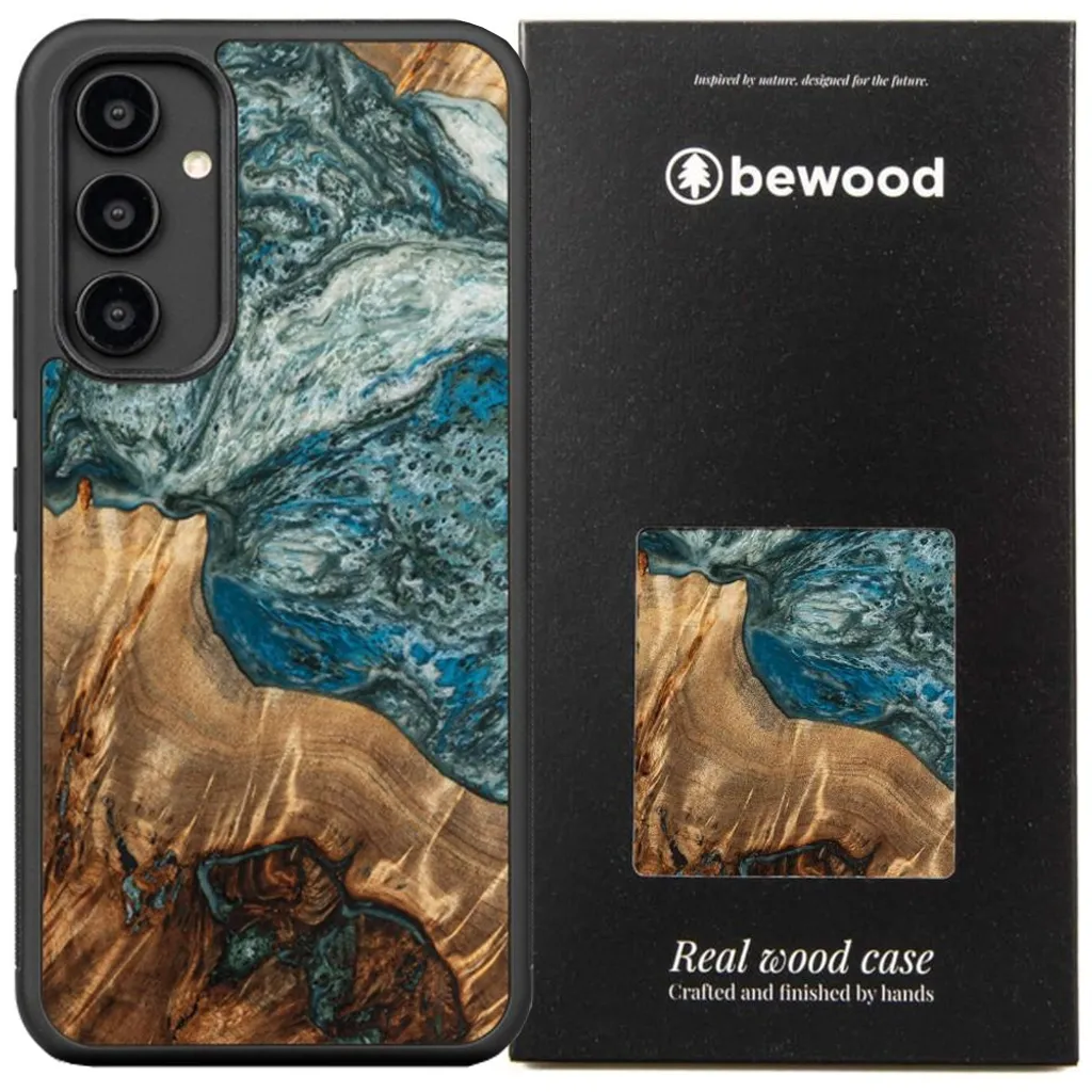 Custodia In Legno E Resina Per Samsung Galaxy A54 5G Bewood Unique Planet Earth - Blu-Verde