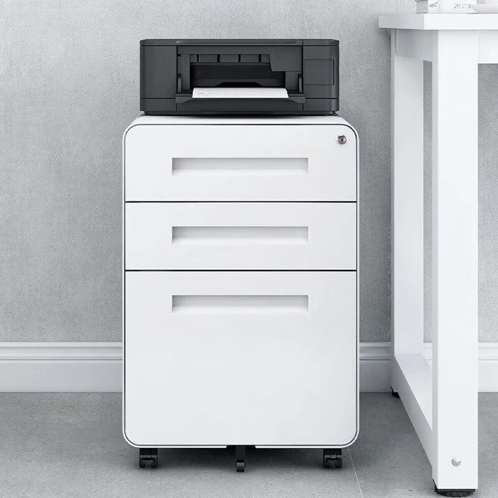 Caisson de bureau à roulettes avec 3 tiroirs de rangement blanc mat - 3
