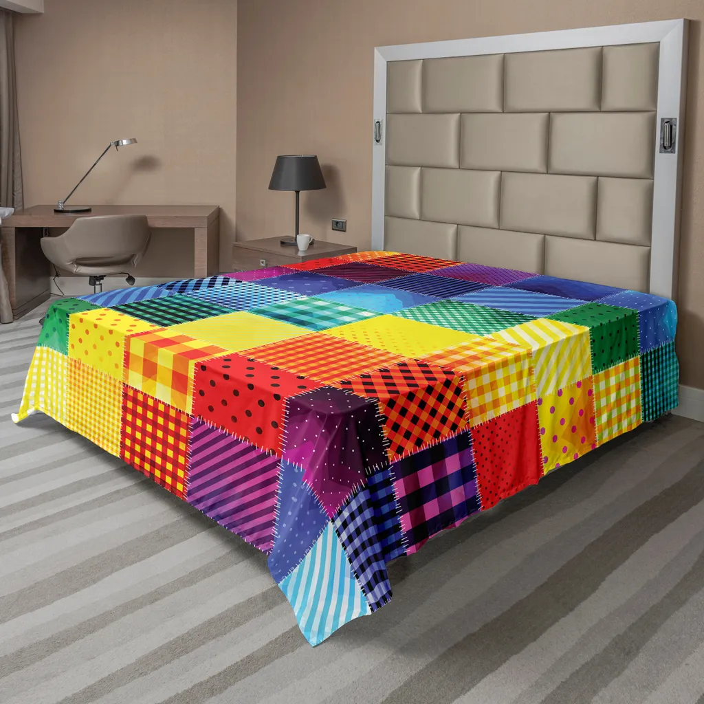 Drap de lit plat abstrait motif arc-en-ciel ABAKUHAUS 266x260 cm