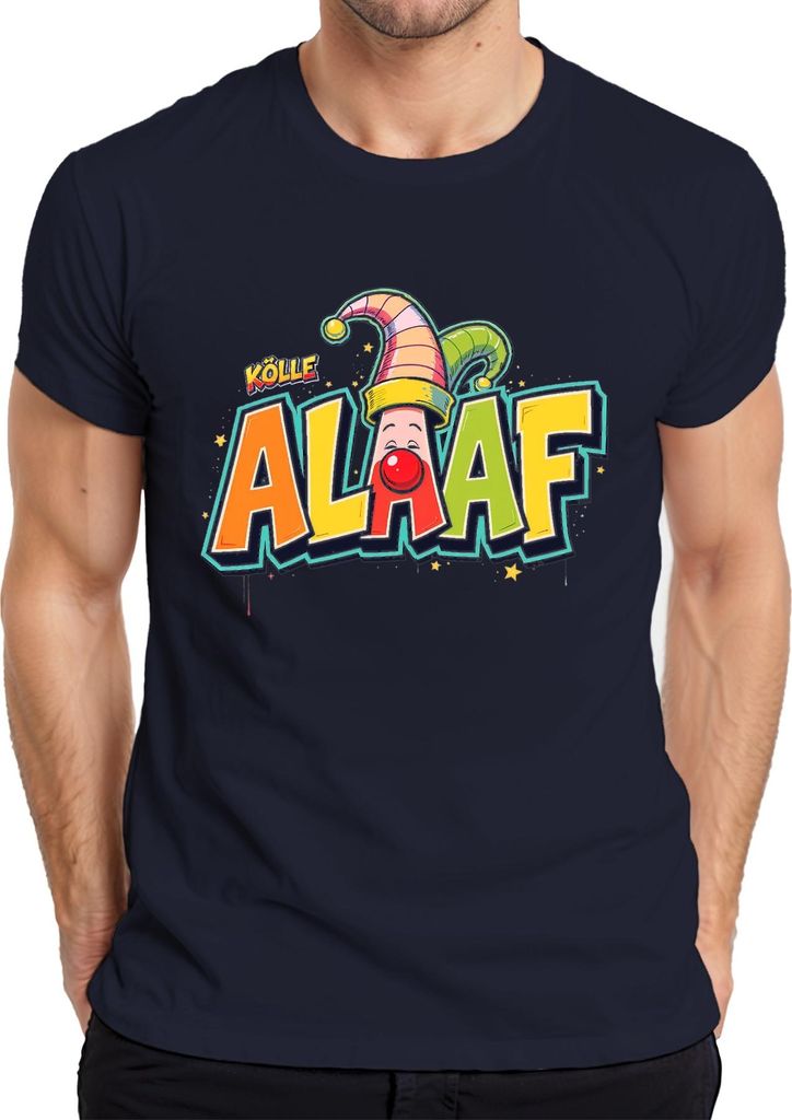 Kölle Alaaf Karneval Köln Jeck Clown bunt Fasching Fastnacht Narr Herren T-Shirt, Navy, XL