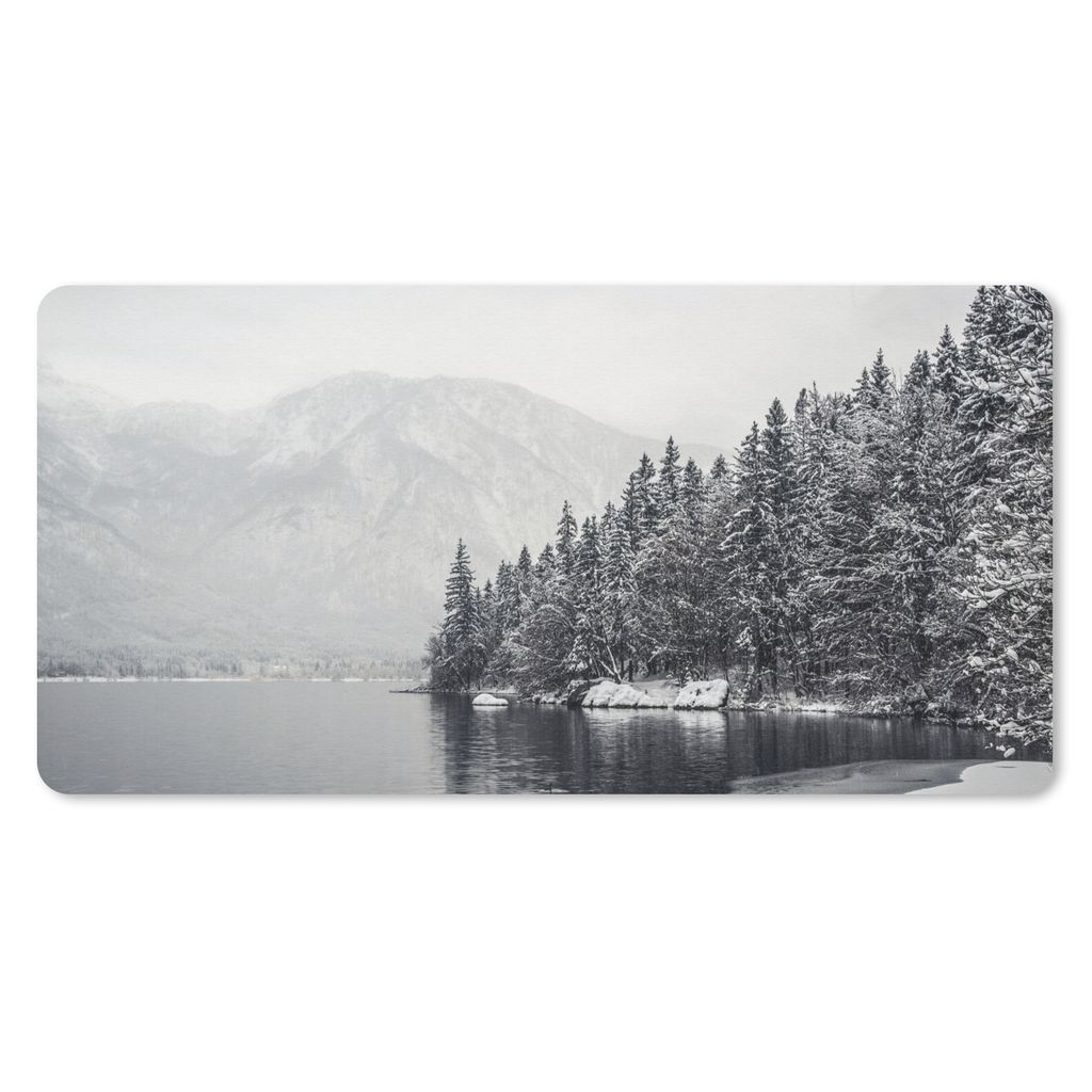 MuchoWow Schreibtischunterlage Wasser - Winter - Natur - Kiefernbaum 80x40 cm - XXL Mauspad - Gaming Mauspad