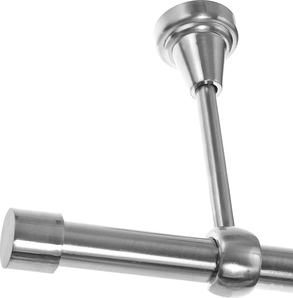 Gardinenstange Edelstahl Look, Metall, Durchmesser 19mm, Deckenträger D18, 1-läufig, Länge 480, Endkappe E61