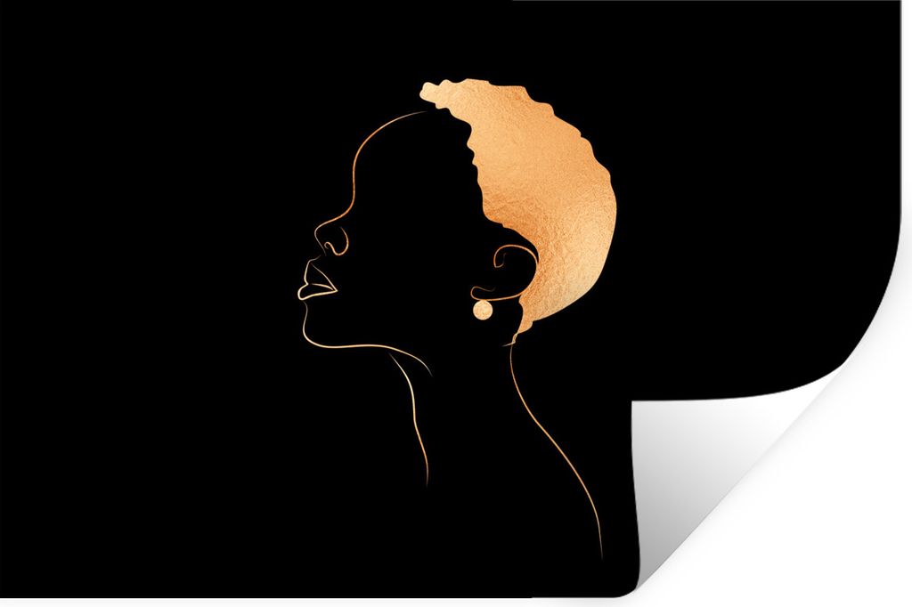 MuchoWow Wandtattoo Wandsticker Wandaufkleber Frau - Strichzeichnung - Schwarz - Gold 60x40 cm Selbstklebend und Repositionierbar - Wierderverwen...