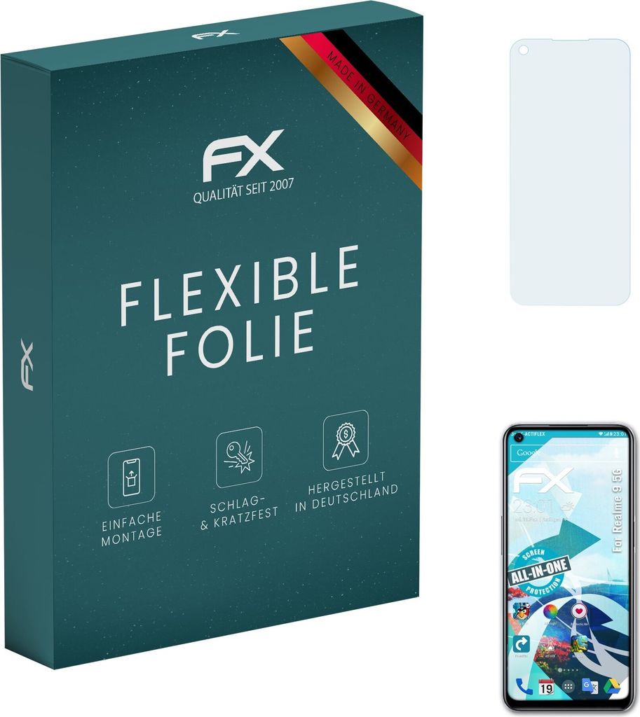 atFoliX FX-ActiFleX 3x Schutzfolie kompatibel mit Realme 9 5G Folie