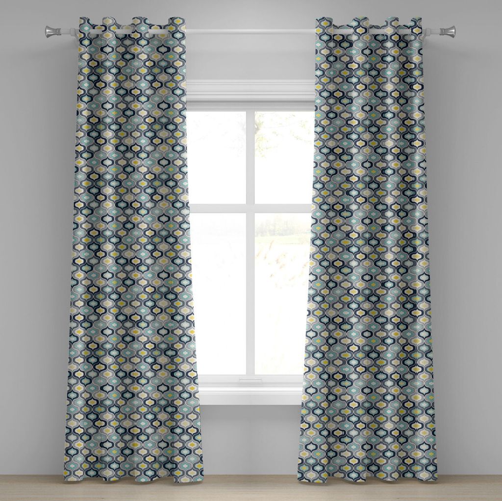 ABAKUHAUS Modern Ösenvorhang, Geometrische marokkanische Mediterrain Style Dots mit dekorativen Details Image Print, Dekorative 2-Panel-Fenstervor...