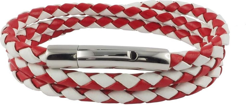 Lederkette Lederband 6 mm Herren Halskette Rot / Weiß 17-100 cm lang mit Hebeldruck Verschluss Silber geflochten, Länge:65 Zentimeter