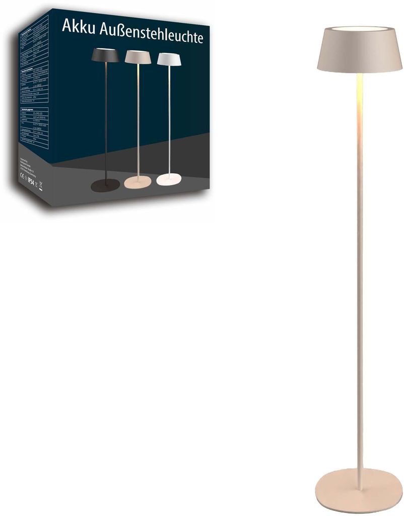 Northpoint Akku LED-Stehleuchte Metall Stehlampe In- und Outdoor warmweiß dimmbar kabellos beige