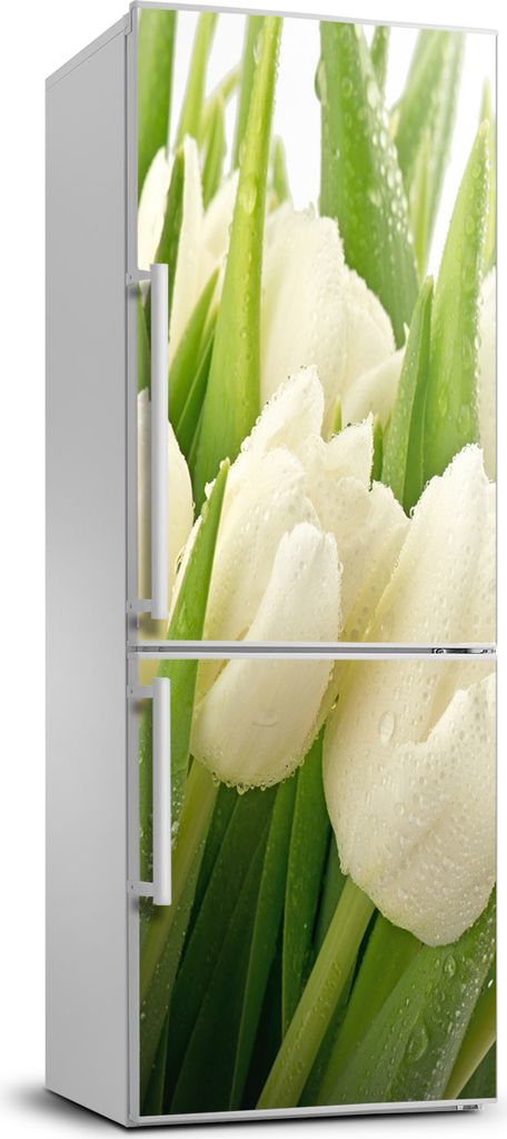 Tulup Kühlschrankdekoration - 70x190 cm - Aufkleber auf dem Kühlschrank - weiße Tulpen