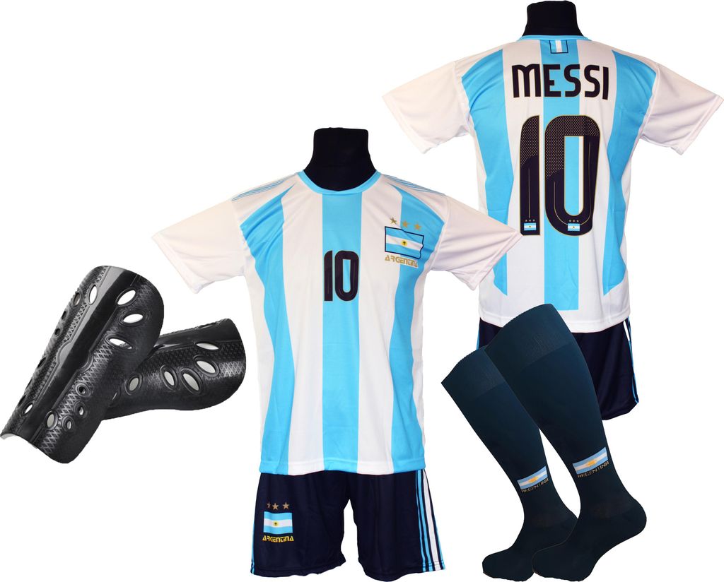 MESSI ARGENTINA Fußball-Set - Größe 128 + Schienbeinschoner