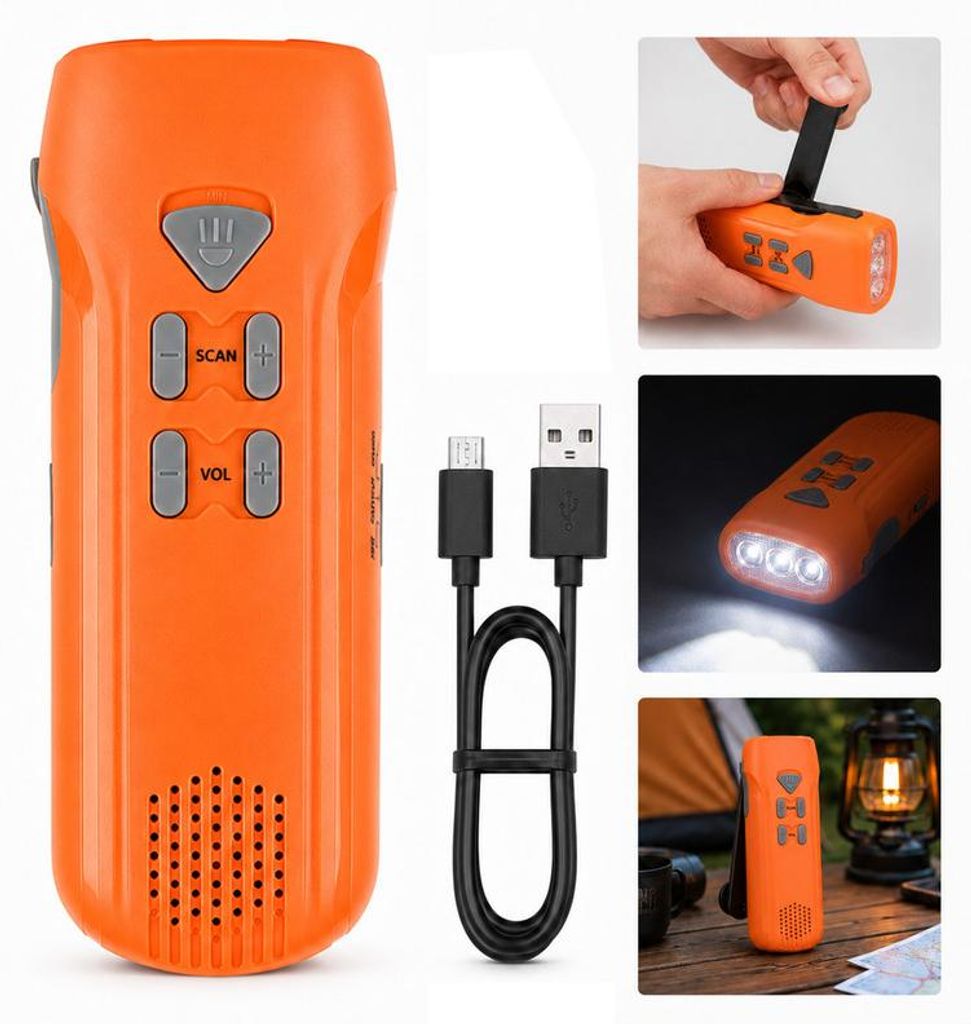 Multifunktion Notfallradio Kurbelradio mit Taschenlampe LED, Outdoor Survival Radio ohne Strom, Alarmfunktion für Camping & Notfallvorsorge