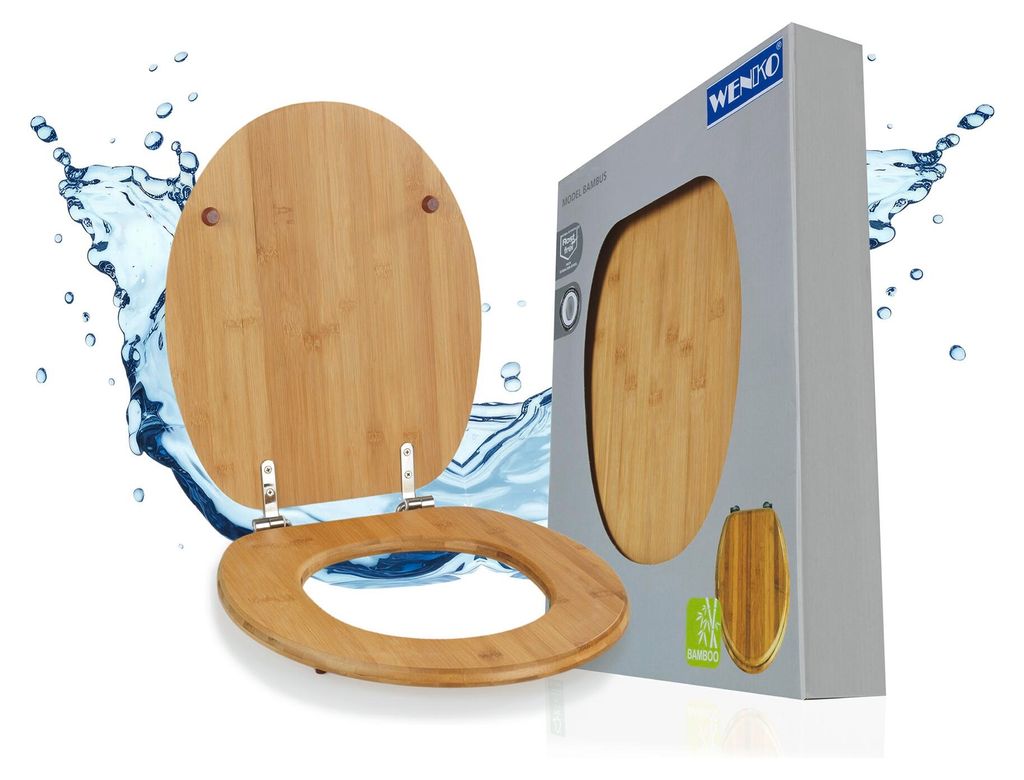 WENKO Siège de WC Bambou Foncé Couvercle WC Lunettes de WC Image du produit 