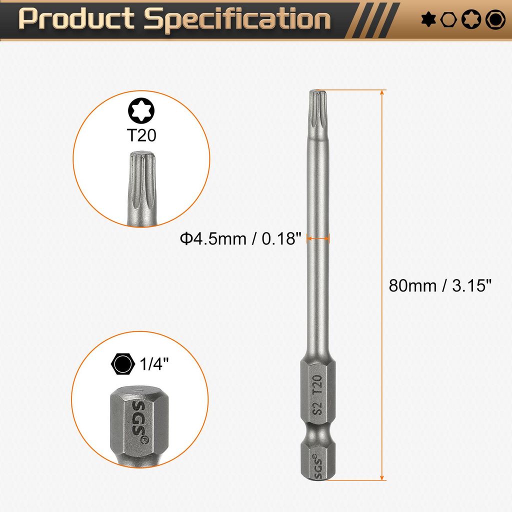 3 Stš¹ck T20 Torx Bit Set Schraubendreher Bitsatz 1/4 Zoll Sechskantschaft 80mm Lang Magnetisch Hex Sechskant Ohne Loch Spitze Bohrer Bits S2 Sta...
